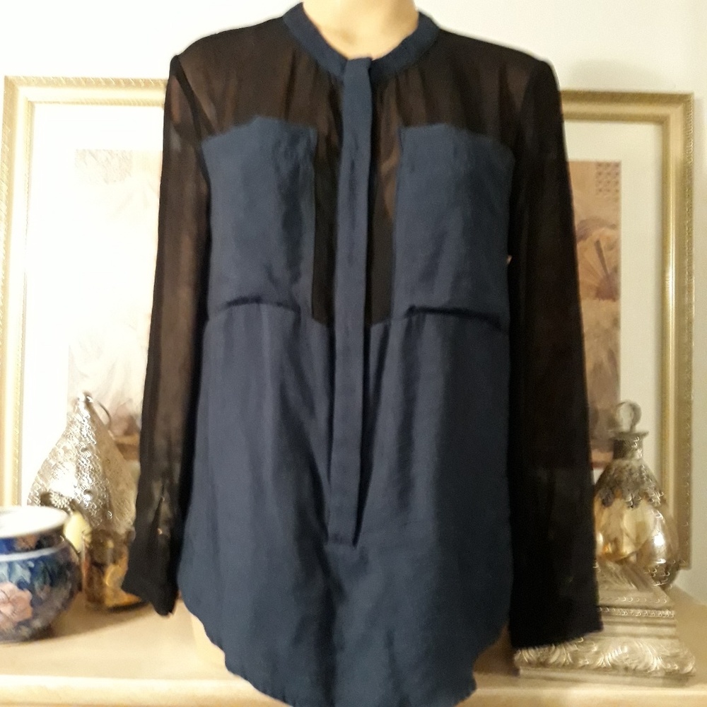 Silence + Noise Black Blue Blouse